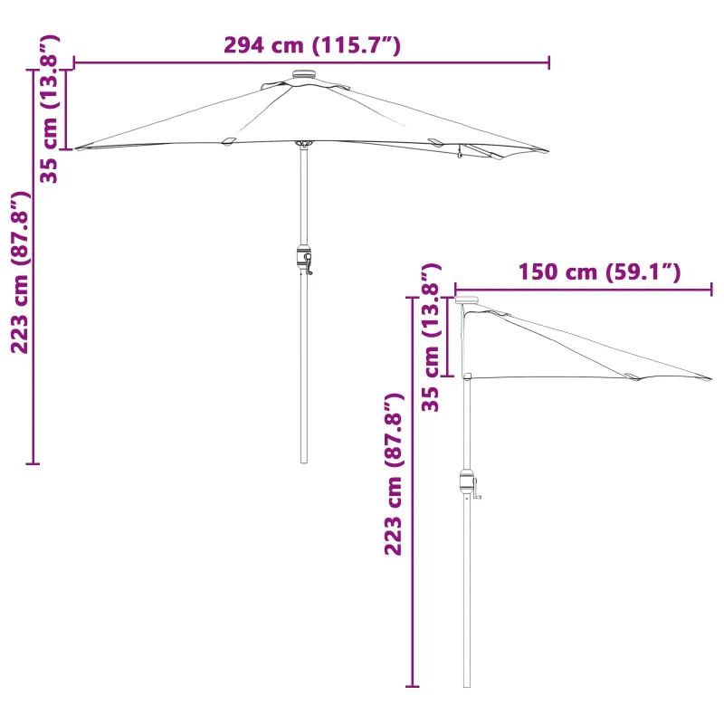 Sodo skėtis Žalia 294 x 150 x 223 cm Poliesteris ir plienas