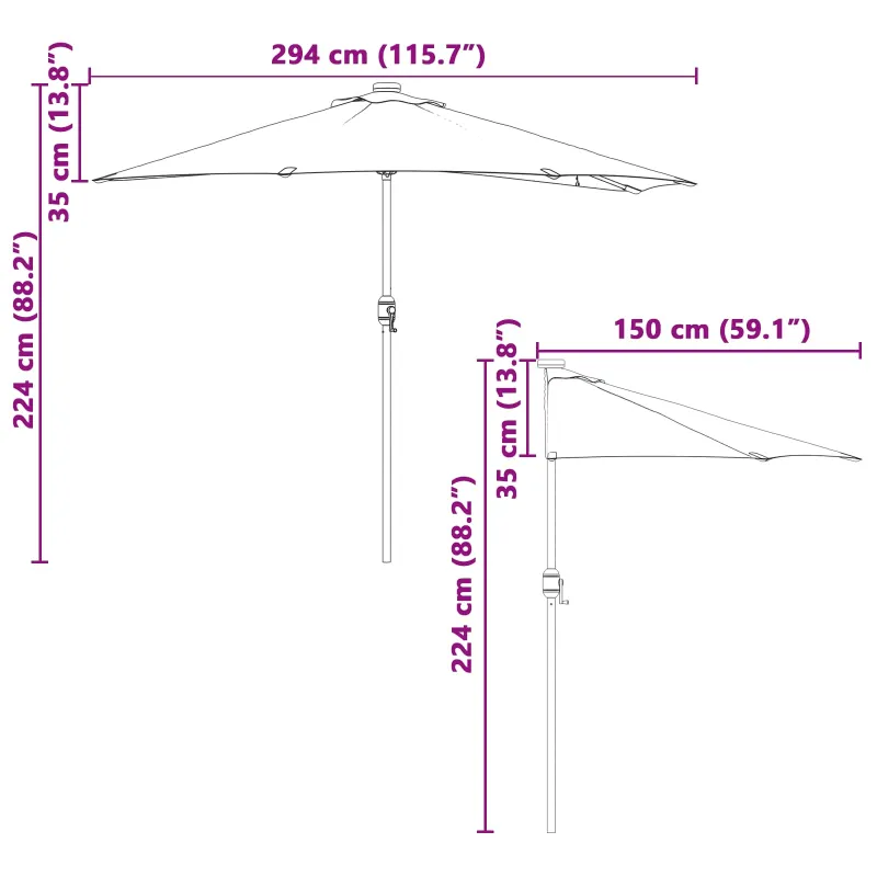 Sodo skėtis Terakotos 294 x 150 x 224 cm Poliesteris ir plienas