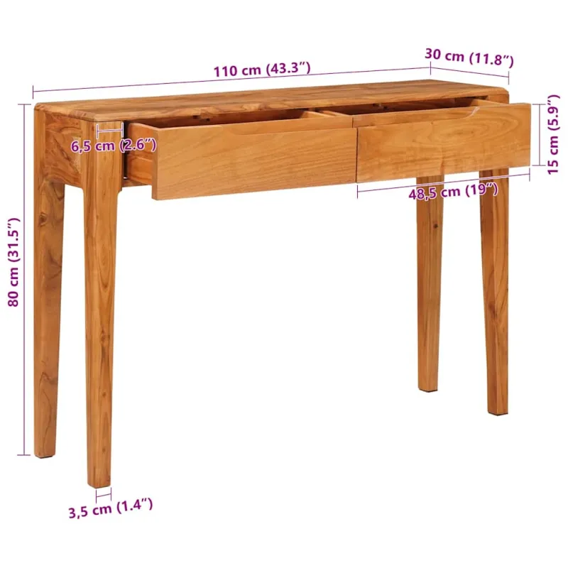 Konsolinis stalas Ruda 110 x 30 x 80 cm Kietos akacijos mediena