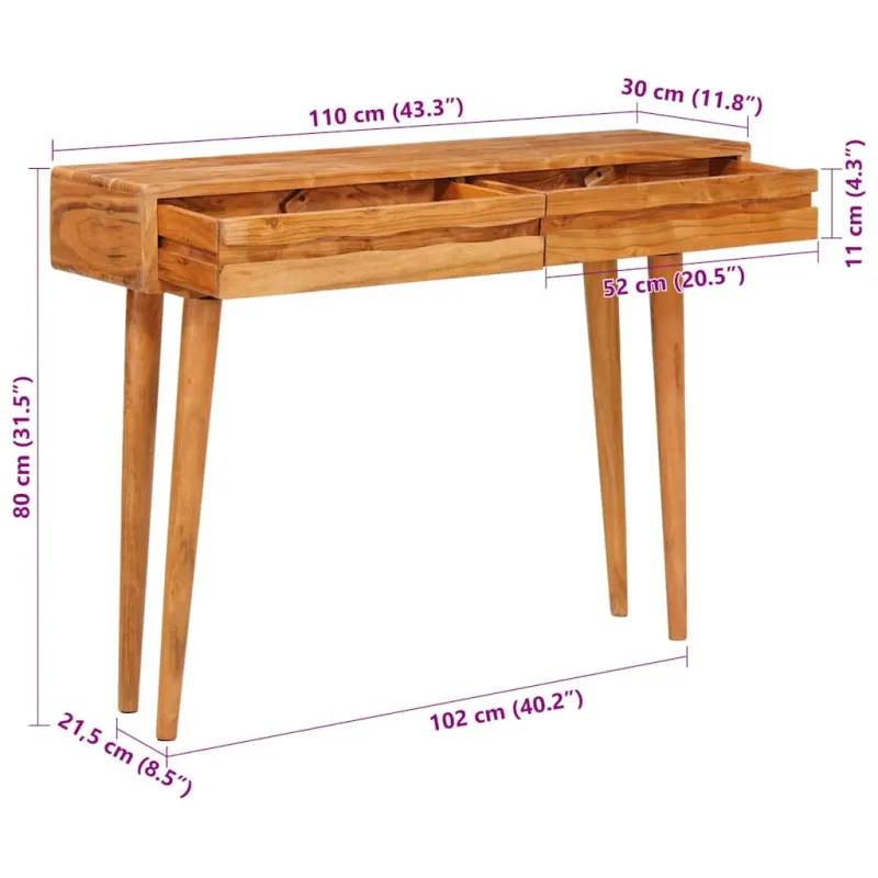 Konsolinis stalas Ruda 110 x 30 x 80 cm Kietos akacijos mediena