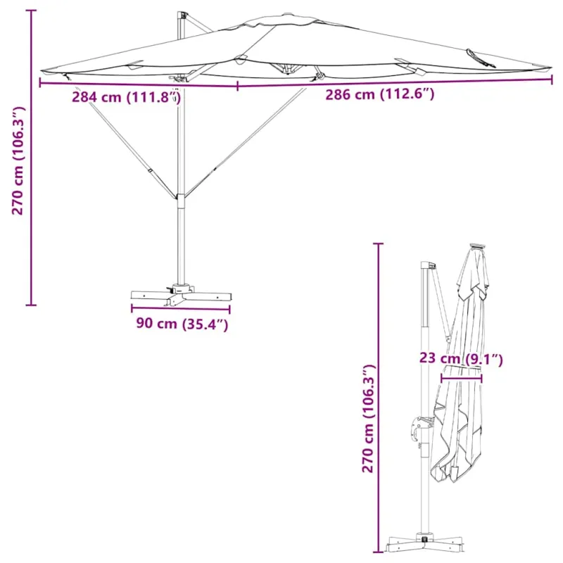 Roma Parasol Juoda 286 x 284 x 265 cm Aliuminis ir poliesteris