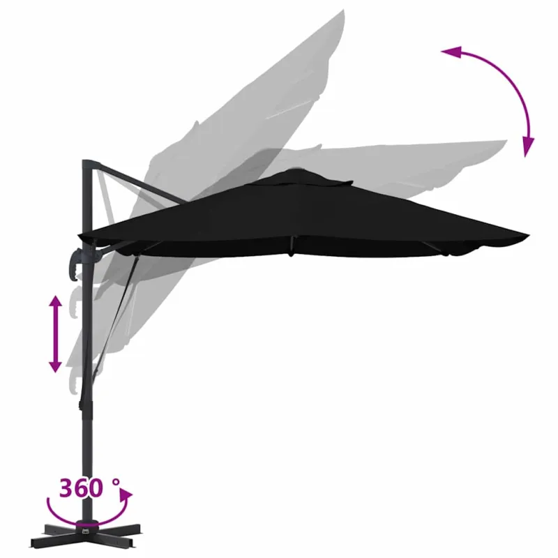 Skėtis nuo saulės Juoda 351 x 250 x 260 cm
