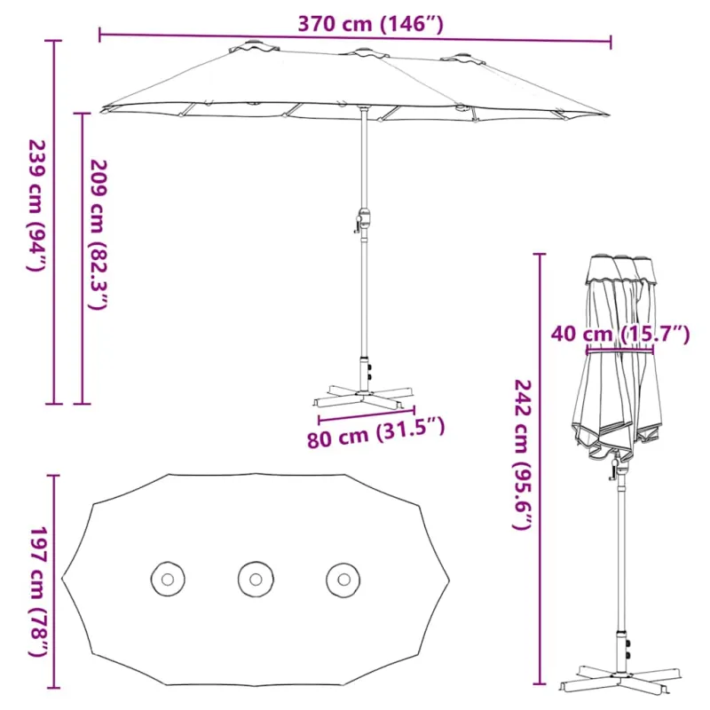 Sodo skėtis Antracitas 370 x 197 x 239 cm