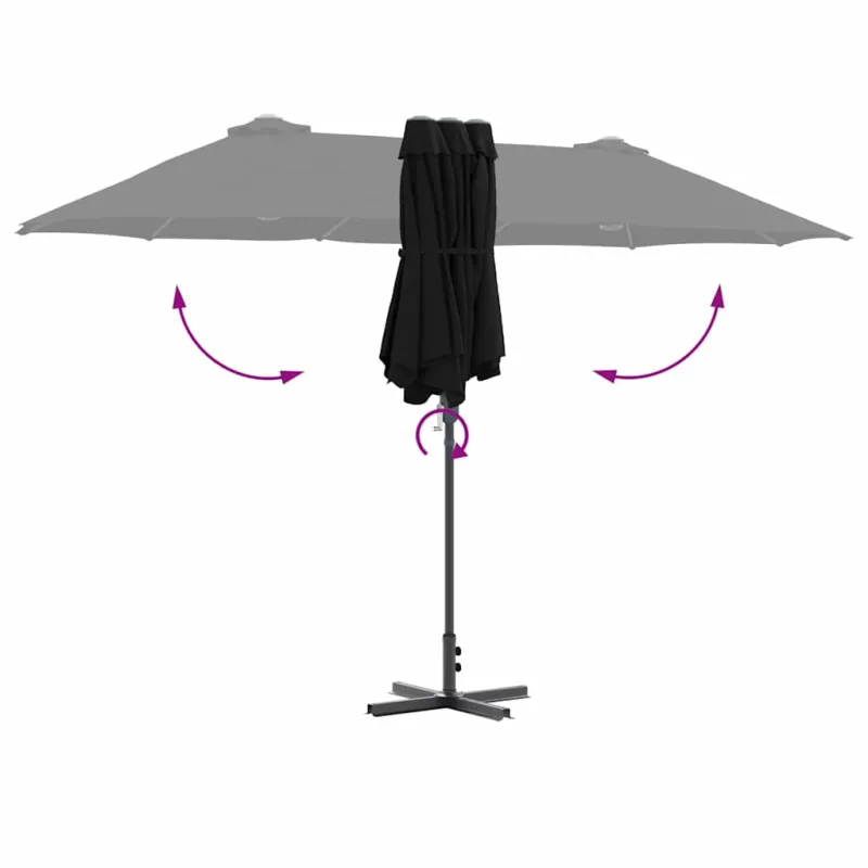 Sodo skėtis Juoda 370 x 197 x 239 cm Poliesteris ir aliuminis
