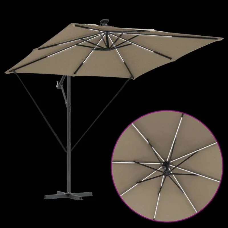 Skėtis nuo saulės su LED juostelėmis Tortora 249 x 249 x 250 cm