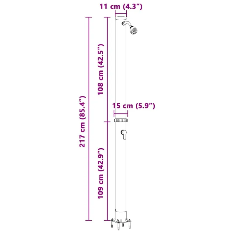 Lauko saulės dušas Juoda 217 cm PVC ir aliuminis