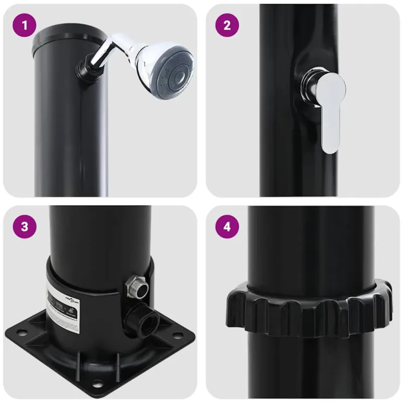 Lauko saulės dušas Juoda 217 cm PVC ir aliuminis