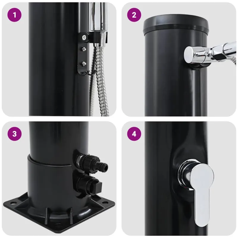 Lauko saulės dušas Juoda 217 cm PVC ir aliuminis
