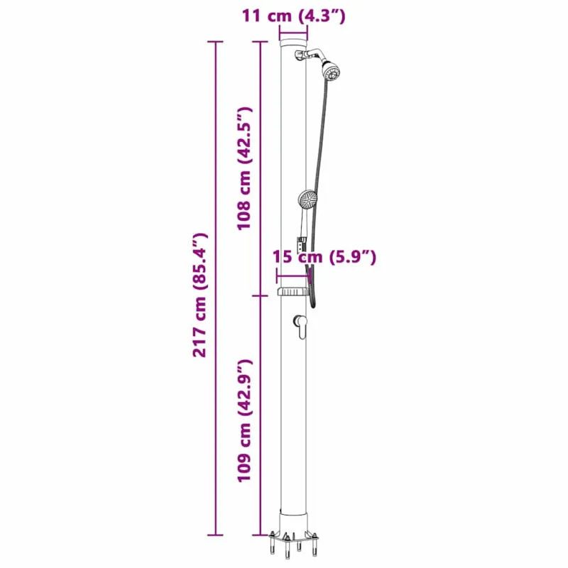 Lauko saulės dušas Juoda 217 cm PVC ir aliuminis