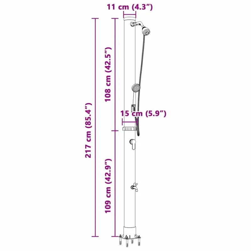 Lauko saulės dušas Juoda 217 cm PVC ir aliuminis