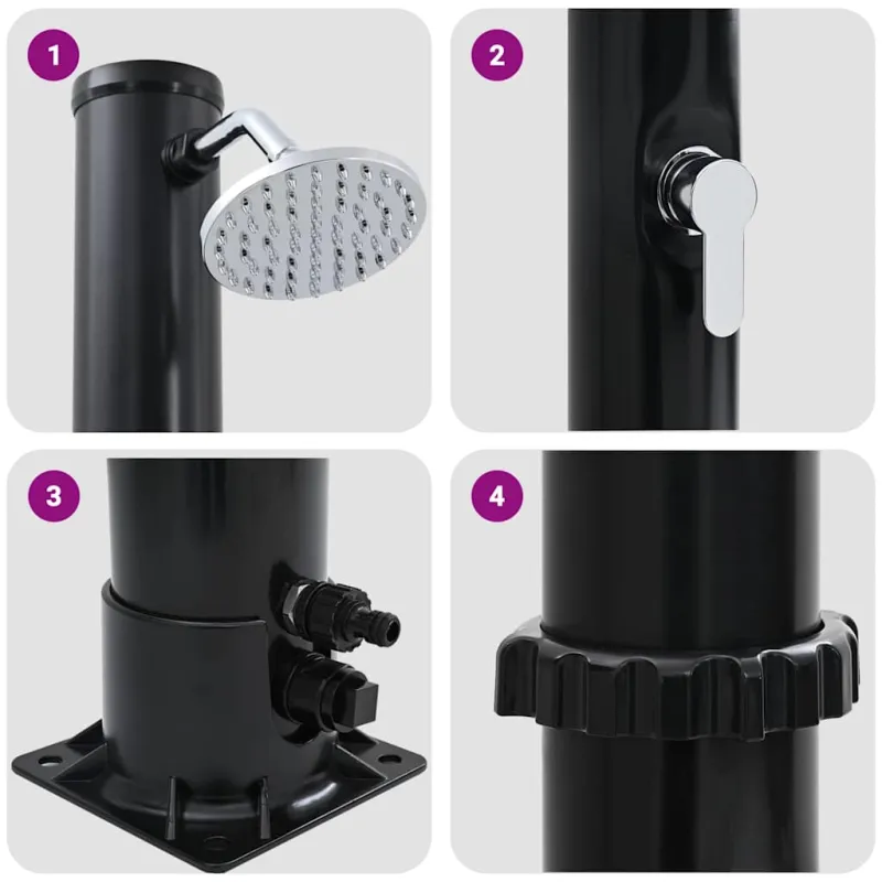 Lauko saulės dušas Juoda 217 cm PVC ir aliuminis