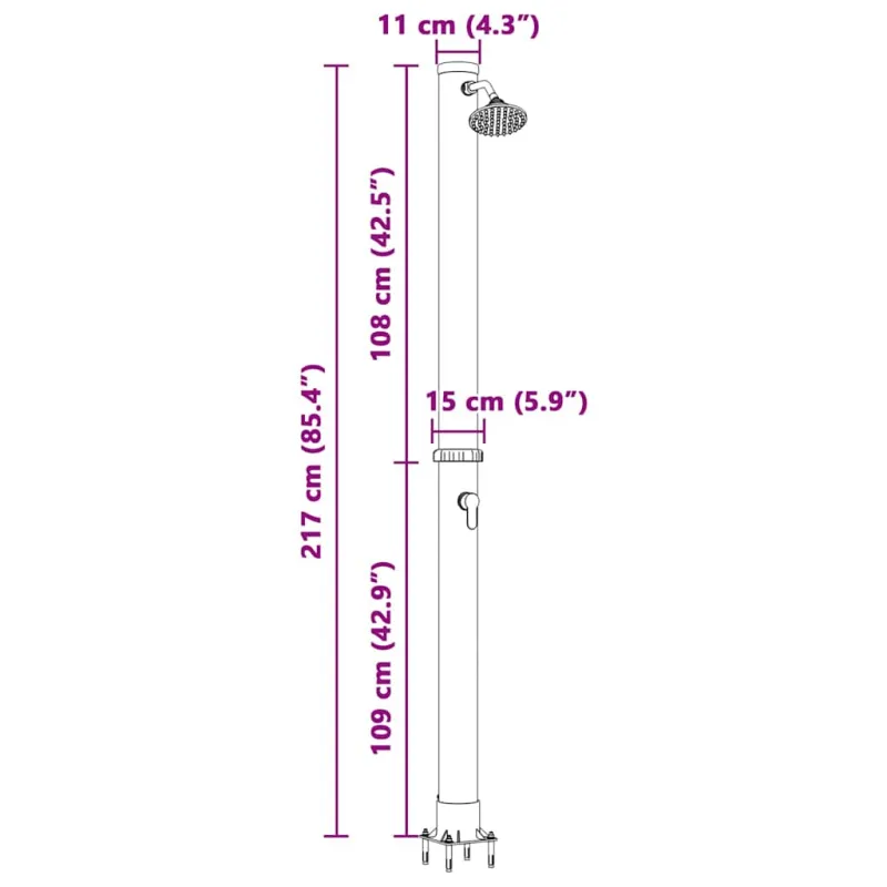 Lauko saulės dušas Juoda 217 cm PVC ir aliuminis