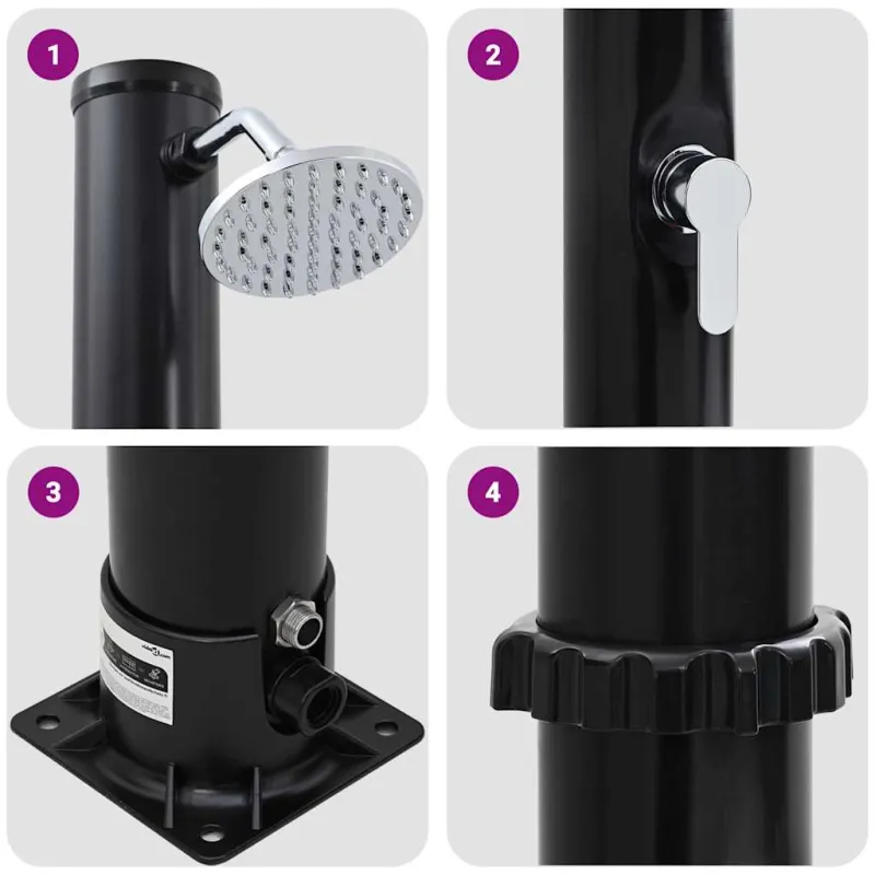 Lauko saulės dušas Juoda 217 cm PVC ir aliuminis