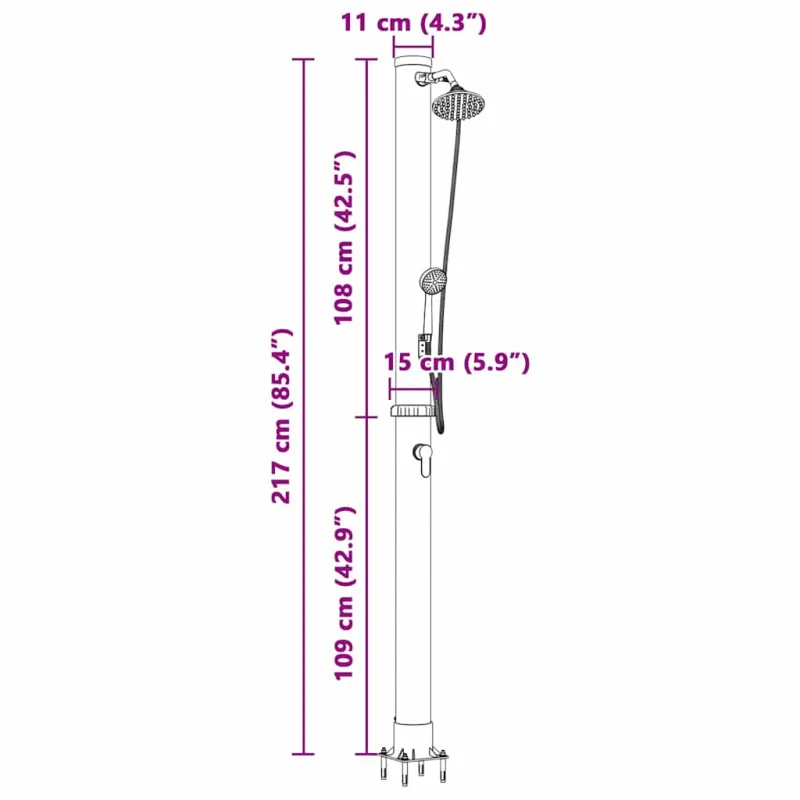 Lauko saulės dušas Juoda 217 cm PVC ir aliuminis