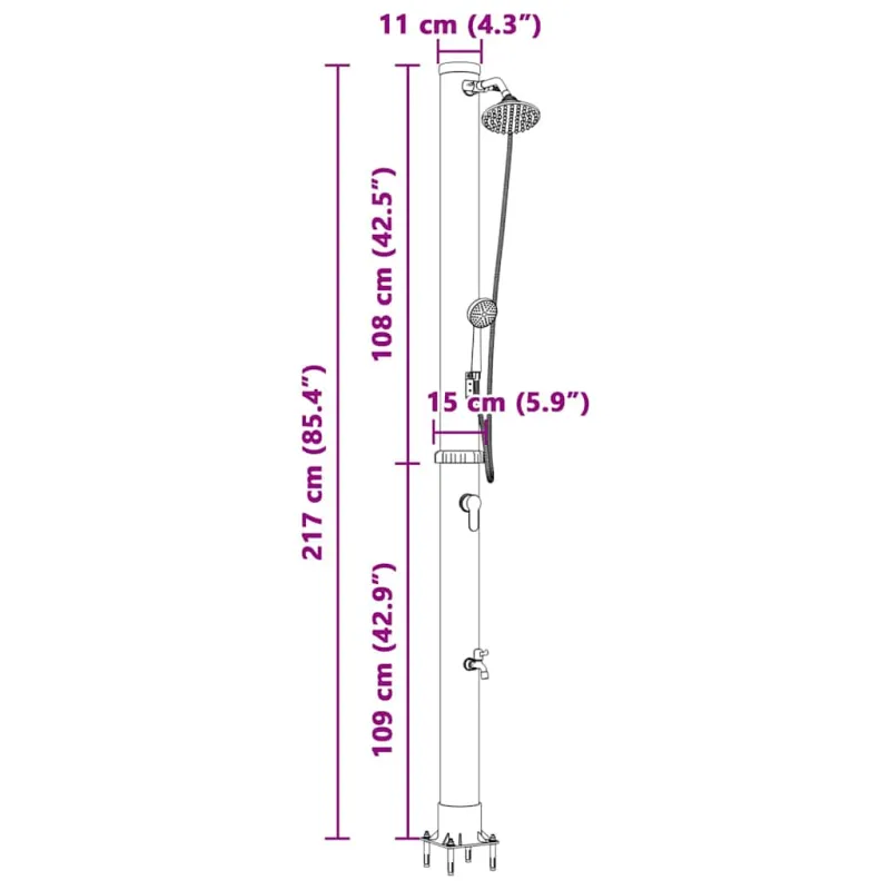 Lauko saulės dušas Juoda 217 cm PVC ir aliuminis