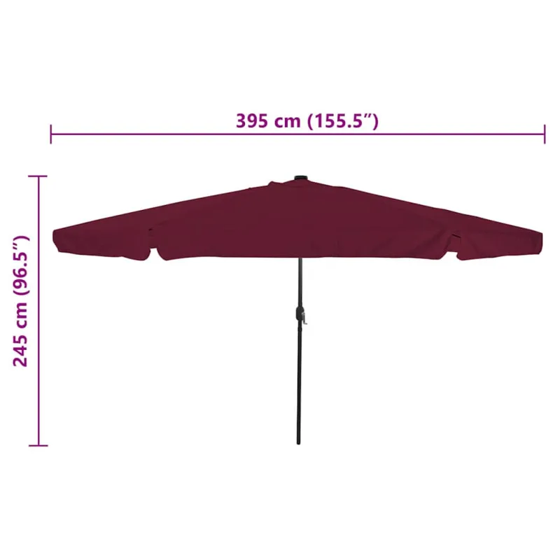Sodo skėtis Bordo raudona 395 x 395 x 245 cm Poliesteris