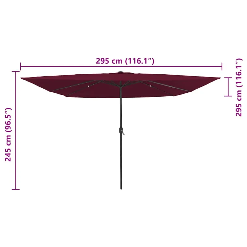 Sodo skėtis Bordo raudona 295 x 295 x 245 cm