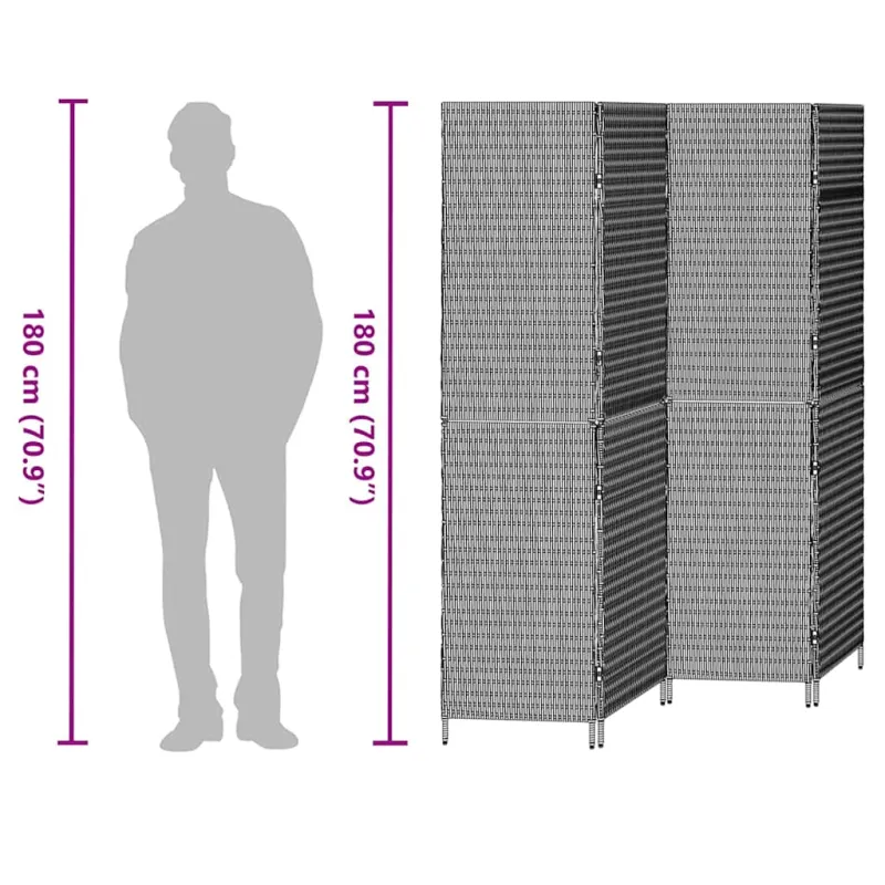 Kambario pertvara Juoda 195 x 180 cm poliratanas