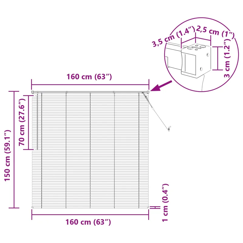 Venecijos žaliuzės Baltas 150 x 160 cm 25 mm PVC