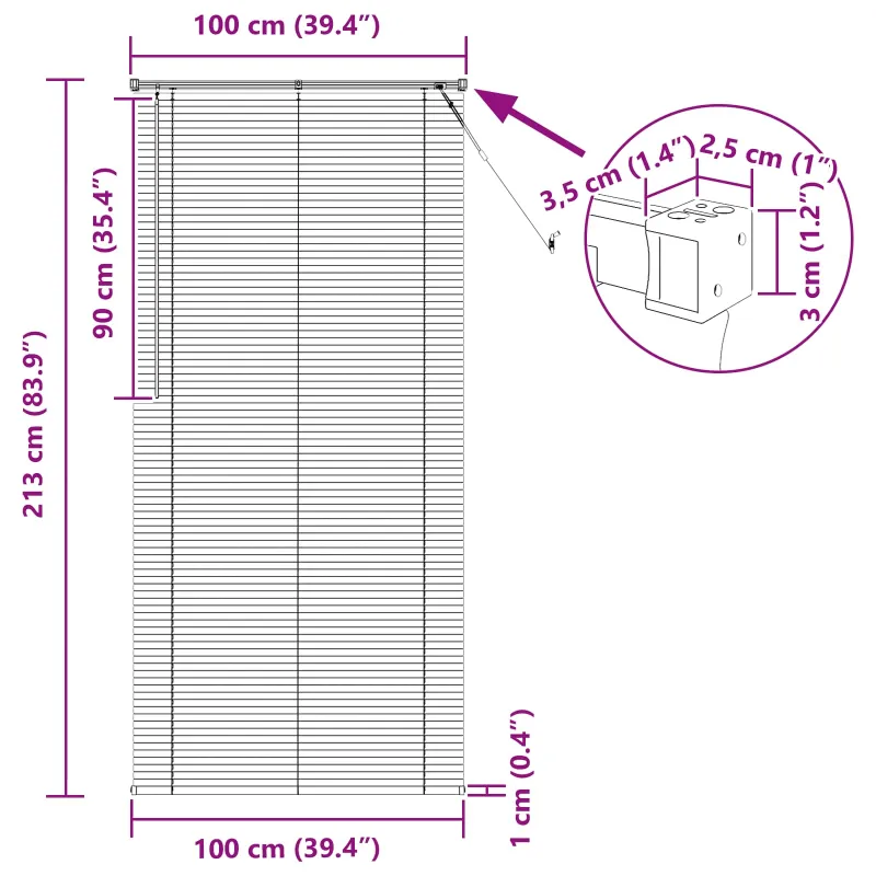 Venecijos žaliuzės Baltas 213 x 100 cm 25 mm PVC