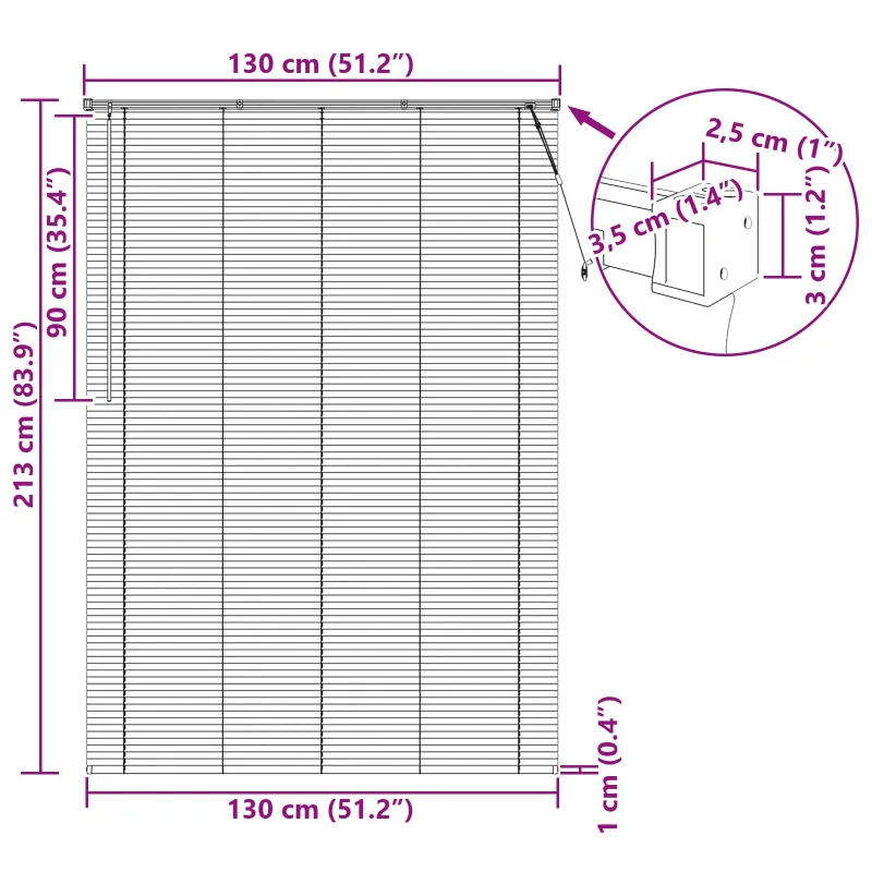 Venecijos žaliuzės Baltas 213 x 130 cm 25 mm PVC