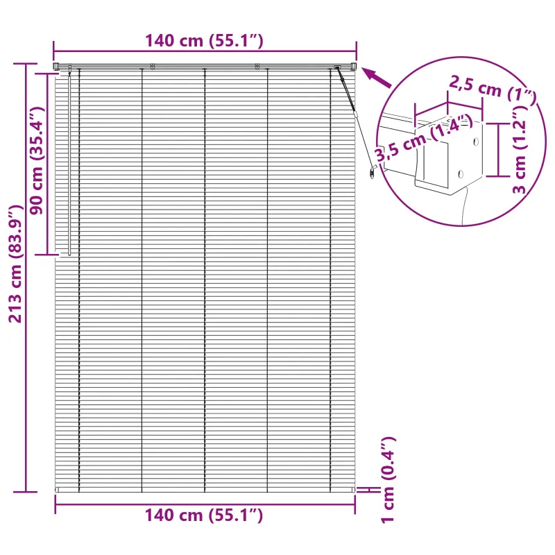 Venecijos žaliuzės Baltas 213 x 140 cm 25 mm PVC