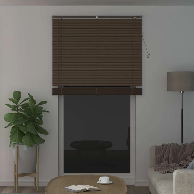 Venecijos žaliuzės Tamsiai ruda su raštu 213 x 110 cm 25 mm PVC
