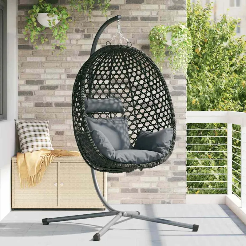 Kabantis kiaušinis antracito ir juoda 104 x 100 x 191 cm