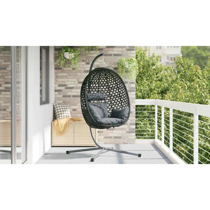 Kabantis kiaušinis antracito ir juoda 104 x 100 x 191 cm