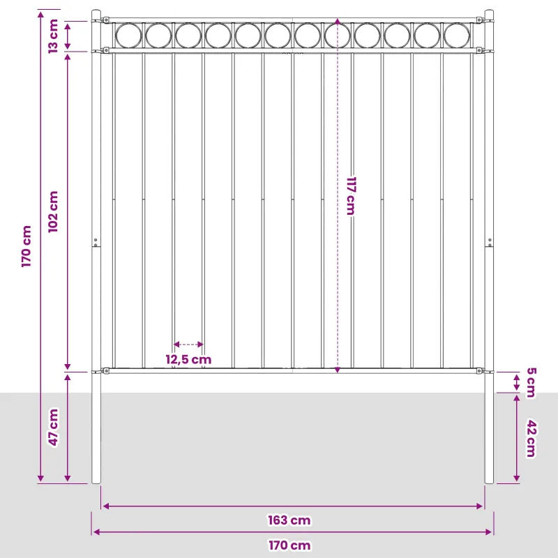 Tvorelių elementas ASSEN Pilka 170 x 170 cm Plienas