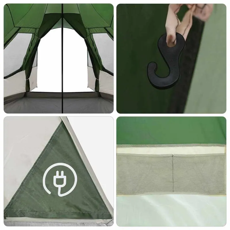 Teepee Palapinė 8 Asmenims su stogu Žalia 720 x 465 x 295 cm