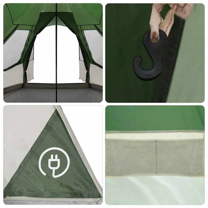 Teepee palapinė 5 žmonėms su stogu Žalia 545 x 450 x 295 cm