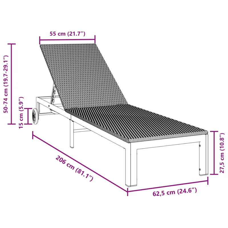 Saulėtas gultas Juoda 206 x 62.5 x 74 cm poliratanas