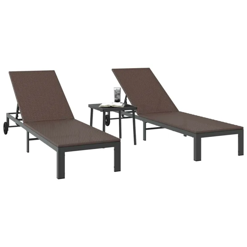 Saulėtas gultas 2-asmuo 3 pcs Ruda poliratanas