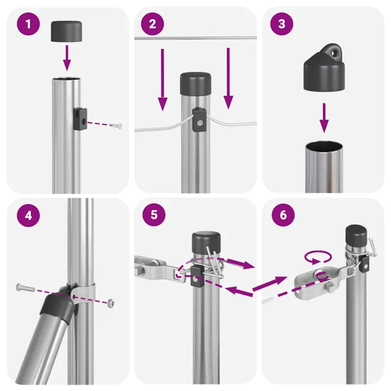 Įmontuotas tvoros stulpas 7 pcs Sidabrinė