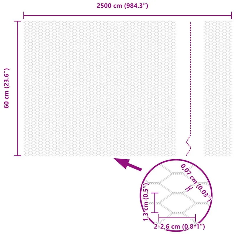 Heksagoninė tvora Pilka 0,6 x 25 m PVC