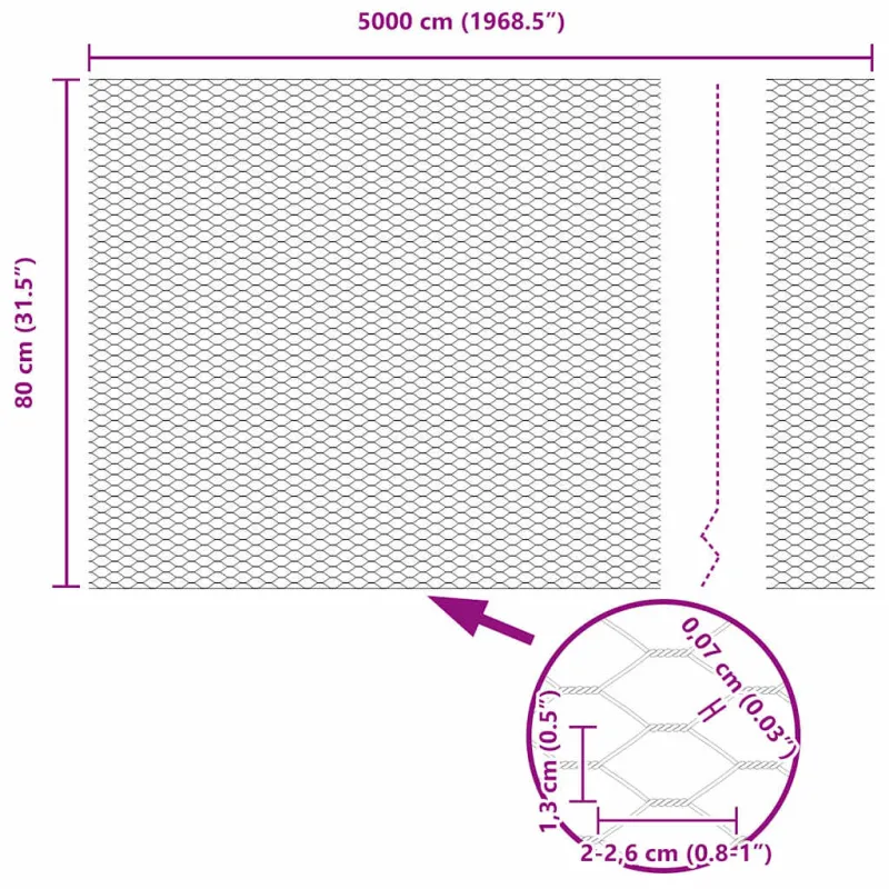 Heksagoninė tvora Pilka 0,8 x 50 m PVC