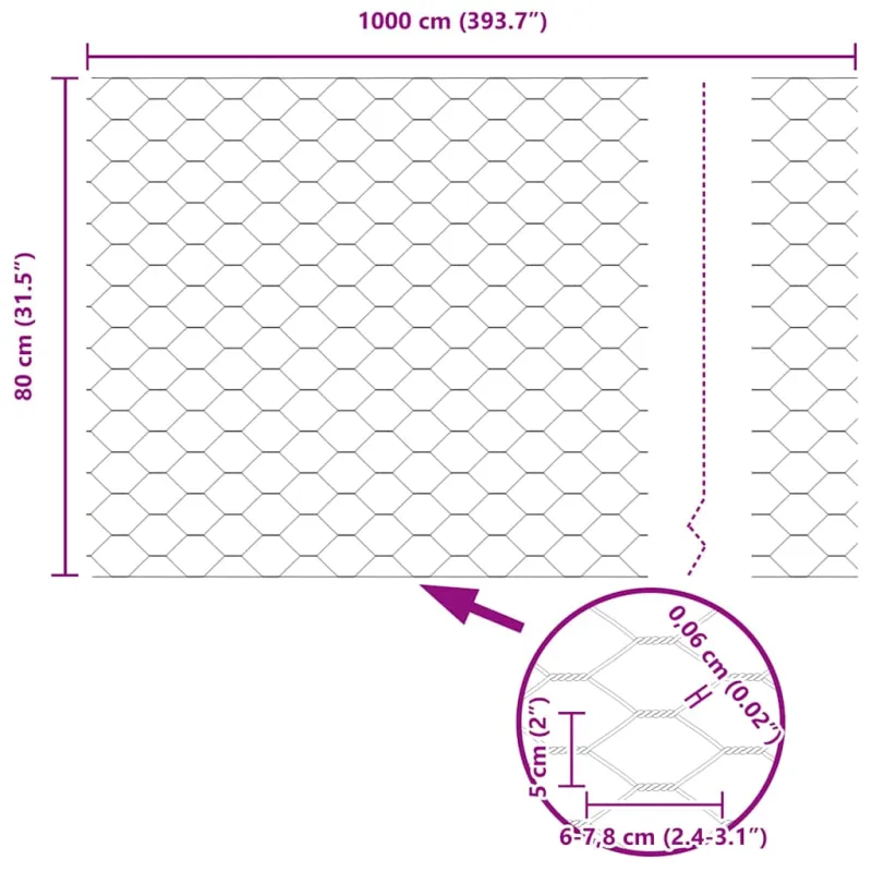 Heksagoninė tvora Sidabro 0,8 x 10 m Galvanizuotas plienas