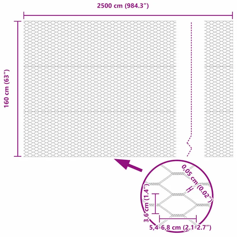 Heksagoninė tvora Sidabro 1,6 x 25 m Galvanizuotas plienas
