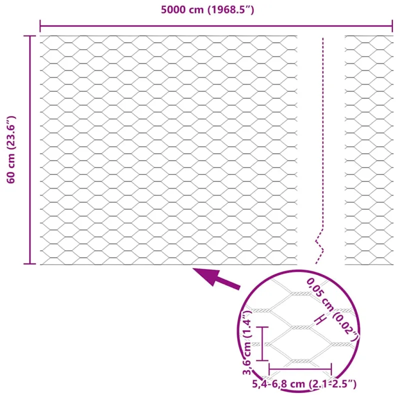 Heksagoninė tvora Sidabro 0,6 x 50 m Galvanizuotas plienas