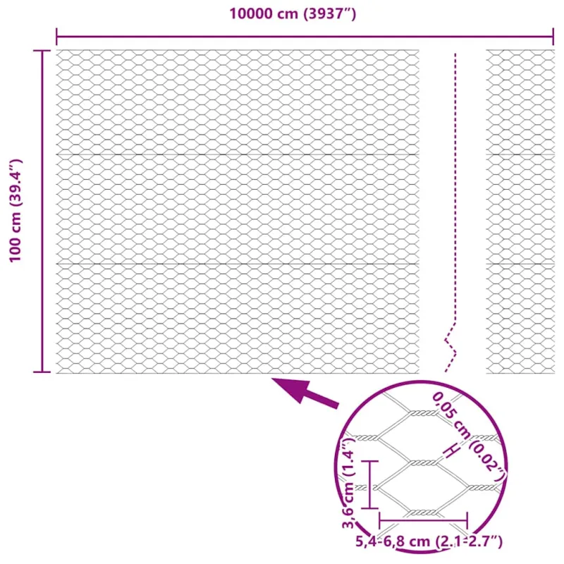 Heksagoninė tvora Sidabro 1 x 100 m Galvanizuotas plienas