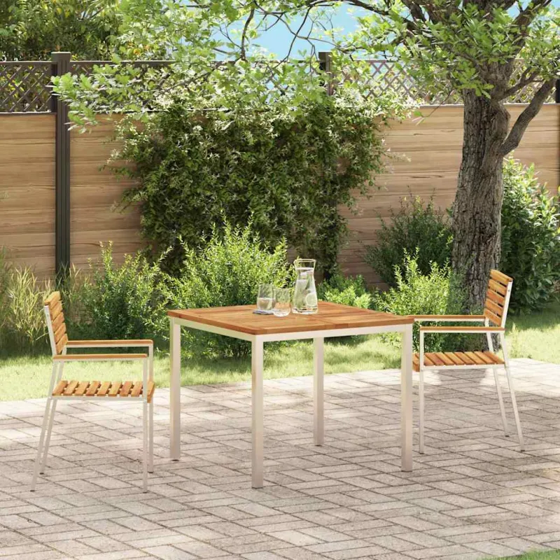 Sodo Kėdė 2 pcs Kietas akacijos medis ir nerūdijančio plieno