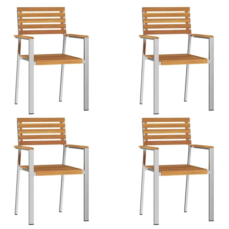 Sodo Kėdė 4 pcs Kietas akacijos medis ir nerūdijančio plieno