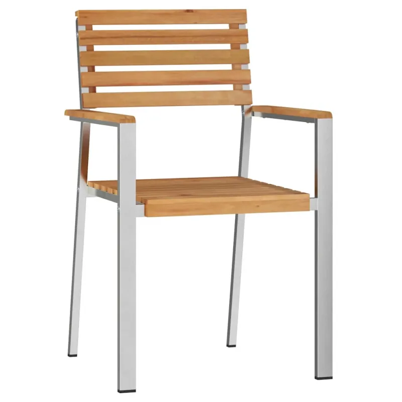 Sodo Kėdė 2 pcs Kietas teka mediena ir nerūdijančio plieno