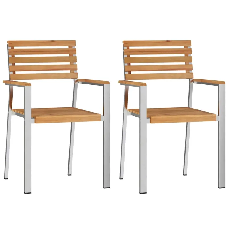 Sodo Kėdė 2 pcs Kietas teka mediena ir nerūdijančio plieno