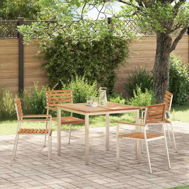 Sodo Kėdė 4 pcs Standus teisinis medis ir nerūdijantis plienas