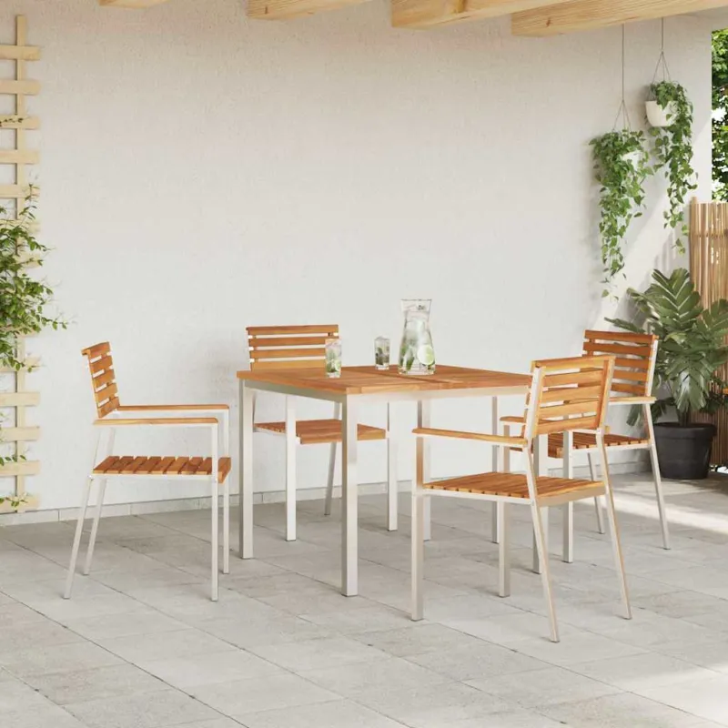 Sodo Kėdė 4 pcs Standus teisinis medis ir nerūdijantis plienas