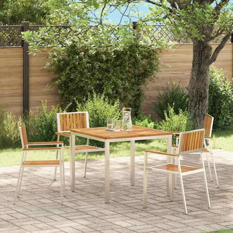 Sodo Kėdė 4 pcs Kietas akacijos medis ir nerūdijančio plieno