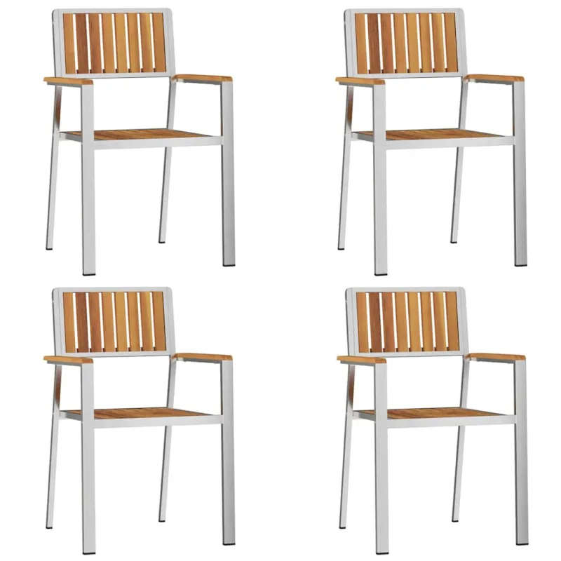 Sodo Kėdė 4 pcs Kietas akacijos medis ir nerūdijančio plieno