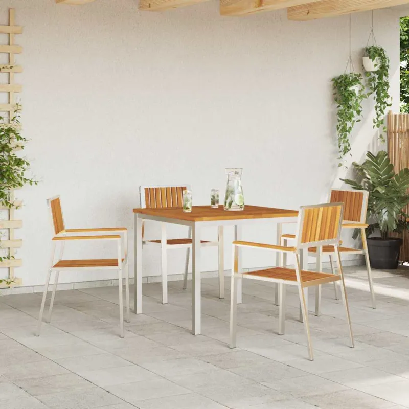 Sodo Kėdė 4 pcs Kietas akacijos medis ir nerūdijančio plieno
